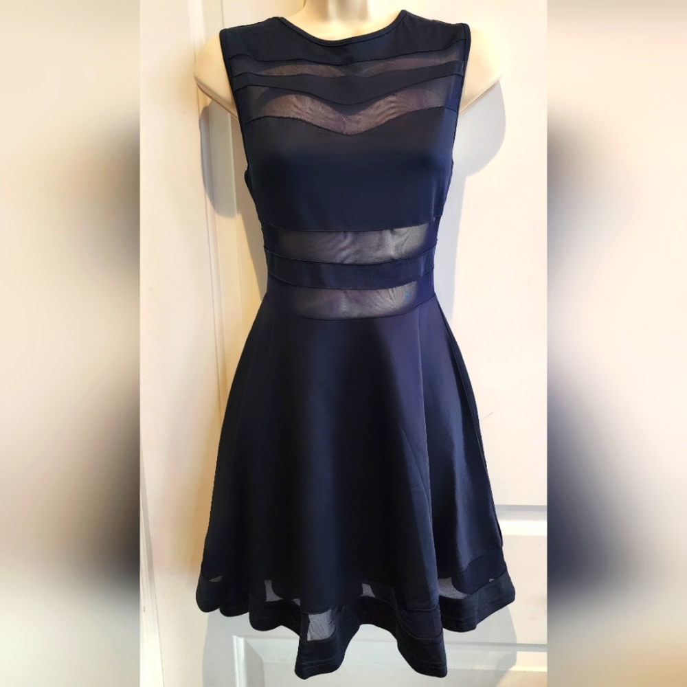 Zeagoo Mesh Sheer Block Skater Sleeveless Mini Dress
